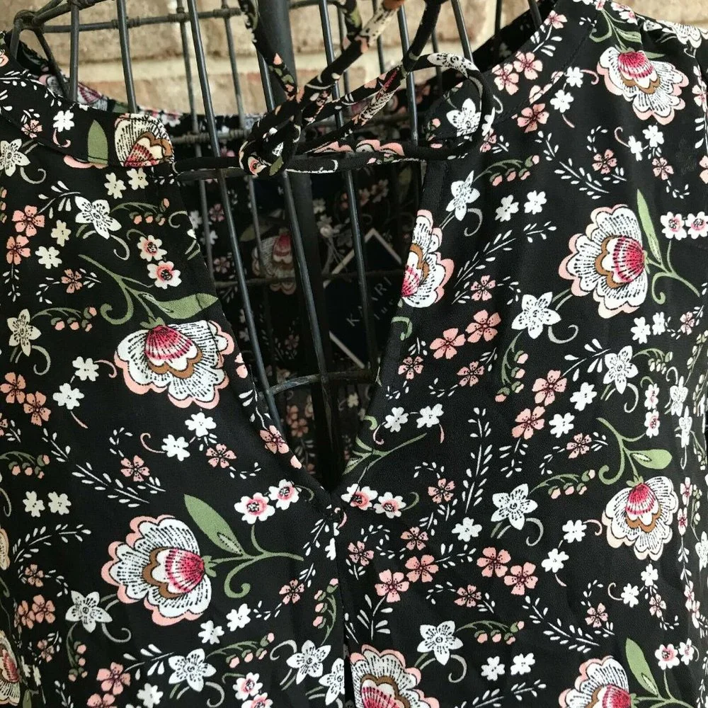 Kaari Blue Hi Low Floral Blouse Top Medium Everyday Essentials 3/4 Sleev… - Picture 3 of 12